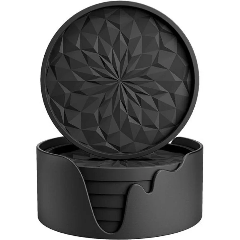 Silicone Coasters with Holder Drinking Coasters Cup Mat Non-Stick Drinks 6 Pack